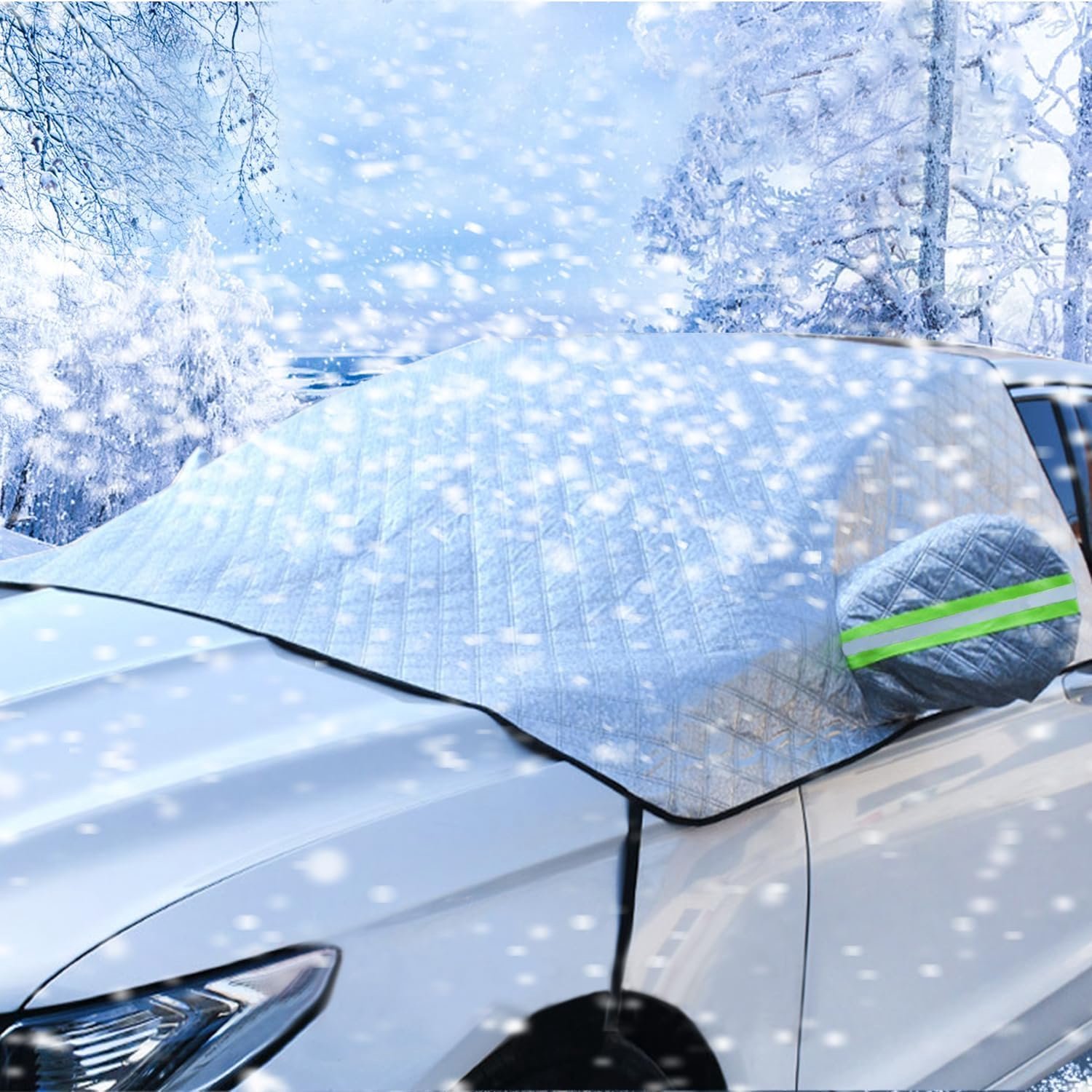 Famanu - Voorruitscherm auto - Beschermt tegen sneeuw, ijs en vorst - Opvouwbaar en van polyester - Zwart 1 stuk