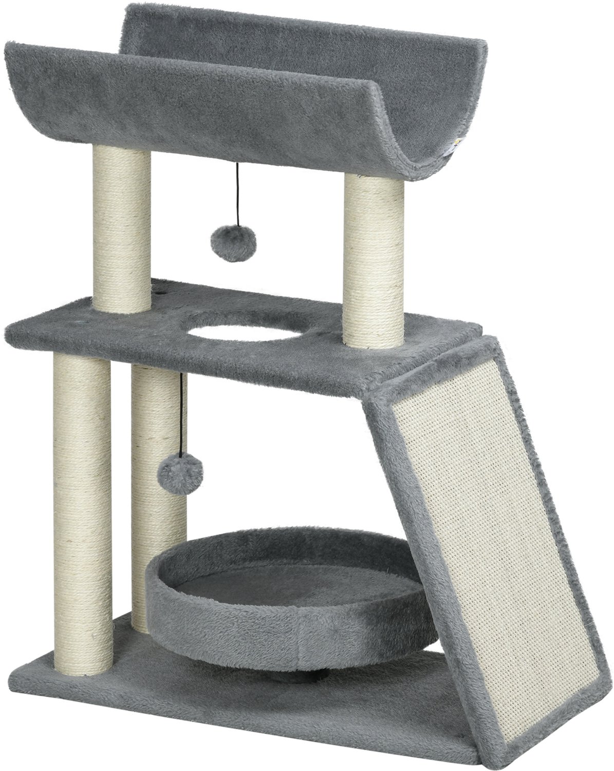 Pawona Krabpaal - Met ligbed, krabmat en speelbal - 60 x 30 x 76 cm - Lichtgrijs