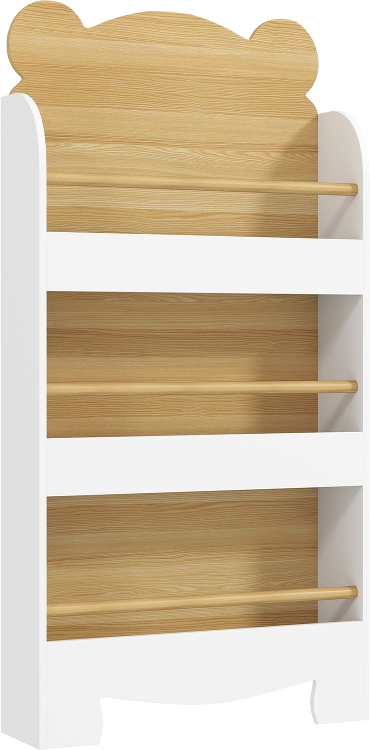 Playon Kinderboekenrek in berenvorm - Met 3 niveaus en afgeronde randen - Met kantelbeveiliging - 55 x 15 x 110 cm - Naturel/Wit