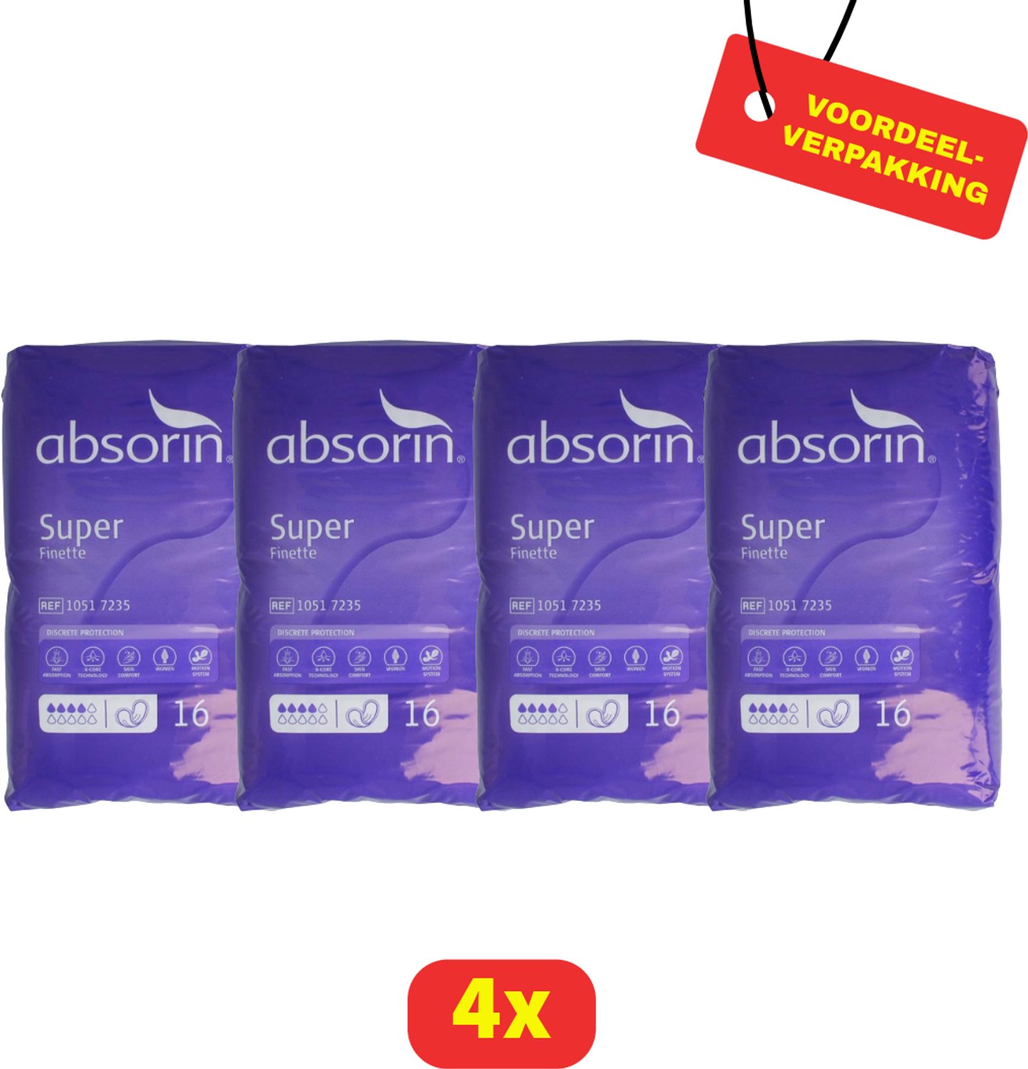 Absorin Comfort Finette Super - 4 x 16 stuks - Voordeelverpakking