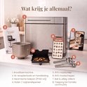 Een overzicht van de Fornello broodbakmachine en bijbehorende accessoires, genummerd 1 t/m 8.