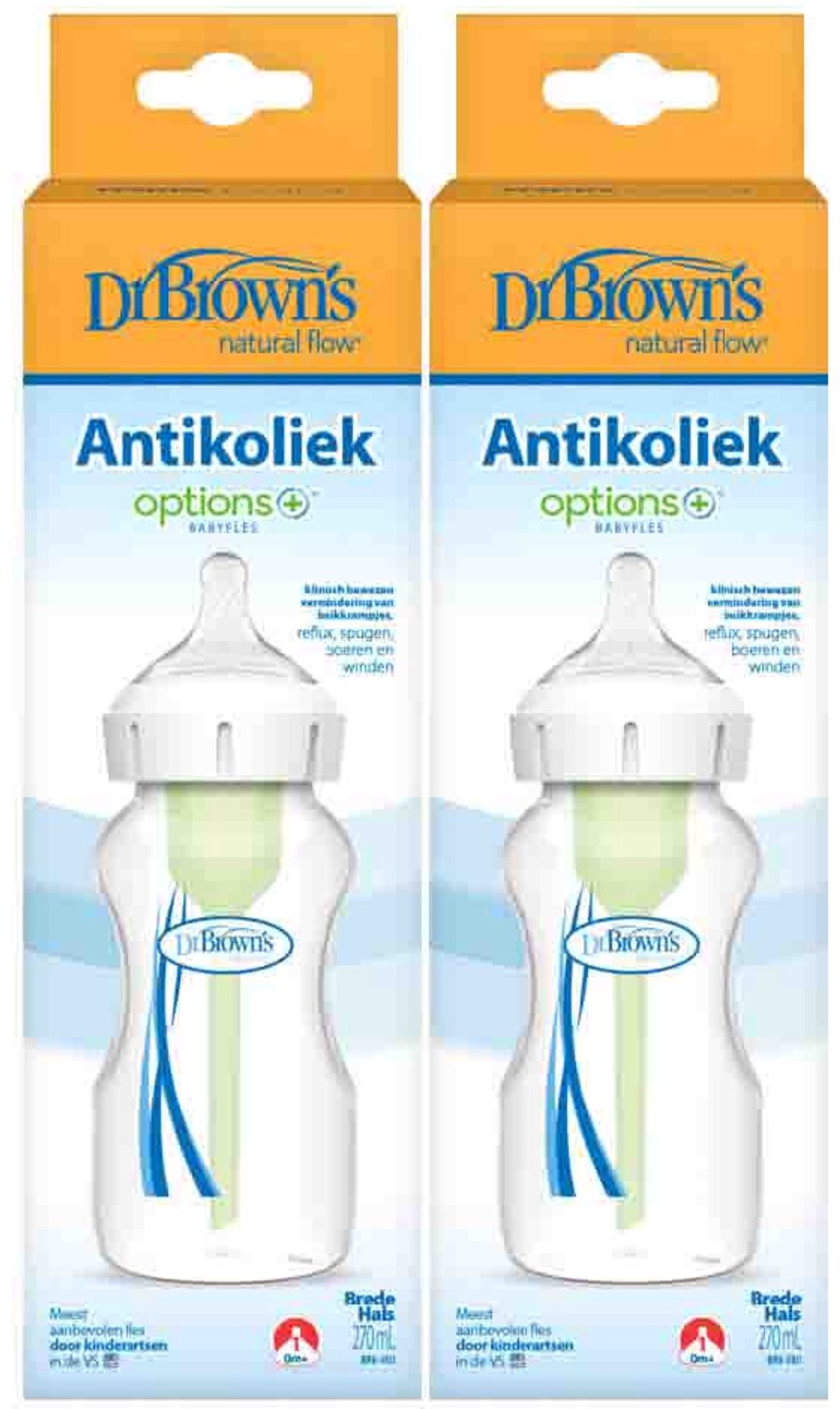 Dr. Browns - Options+ Brede Halsfles Transparant - 2 x 270 ml - Voordeelverpakking
