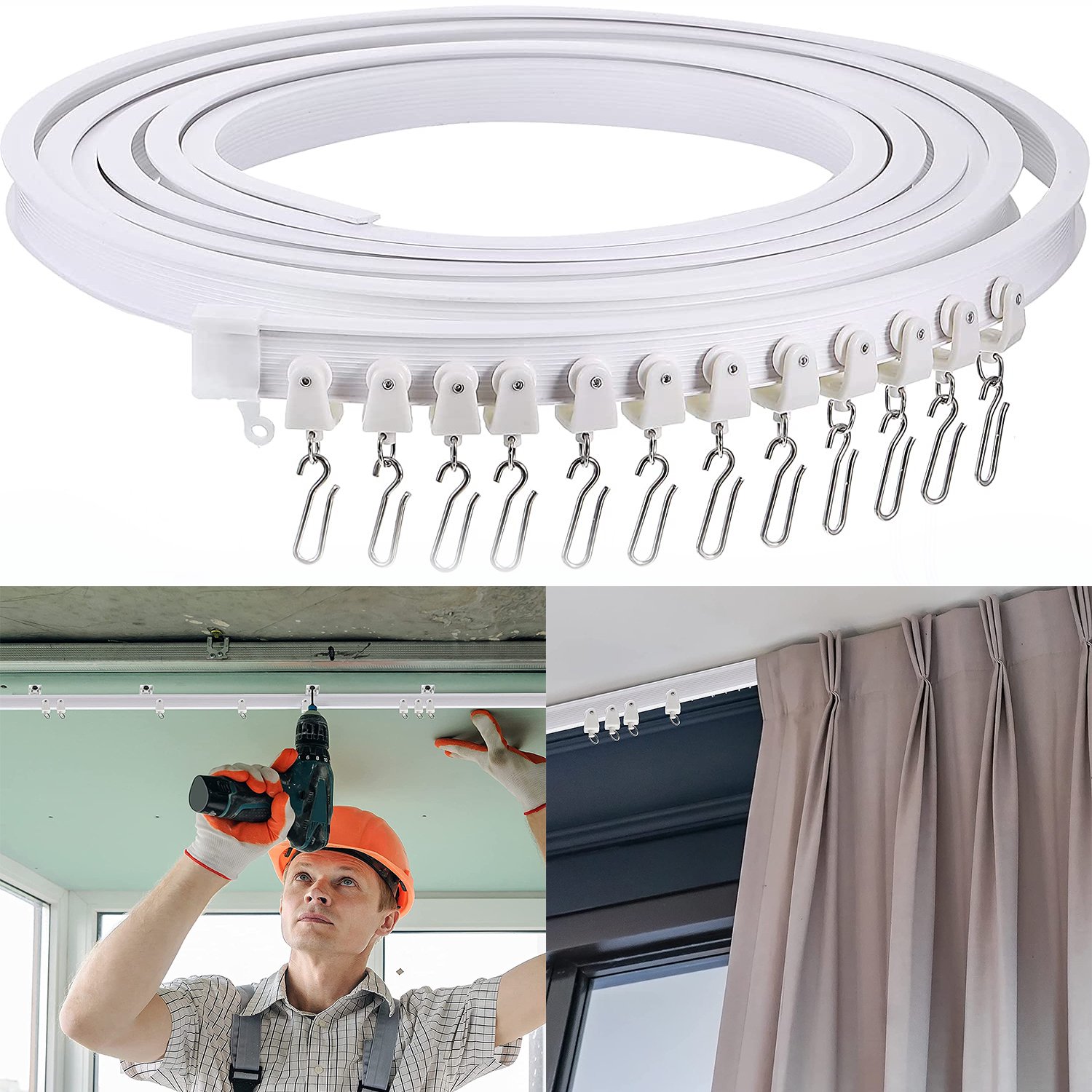 Buigbare Gordijnrail, Flexibele Plafondgordijnrail, Gordijnrails En -Accessoires, Plafond-/Muurmontage.