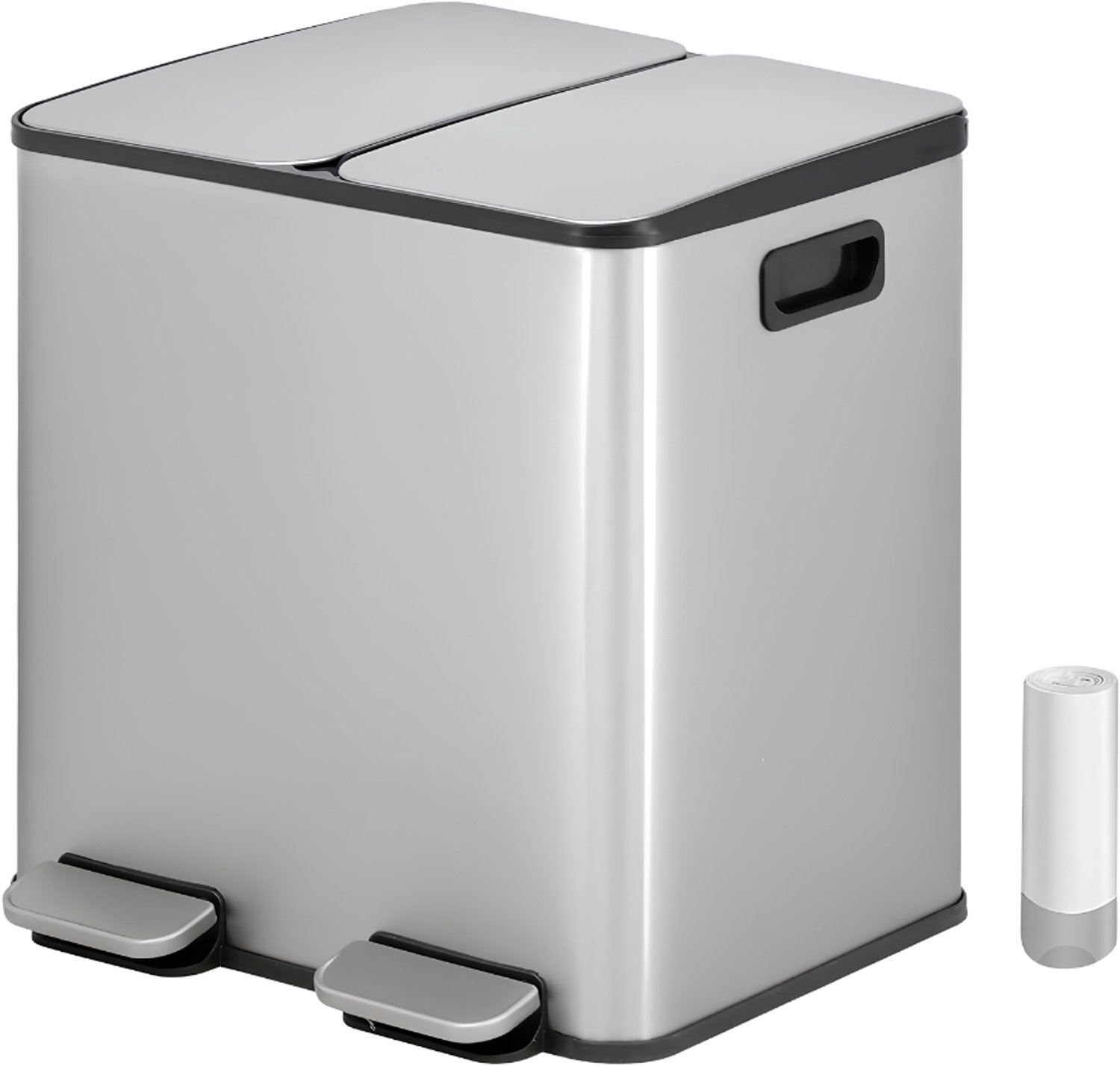 JCP® Dubbele Prullenbak - Dubbel Prullenbak - Duo Pedaalemmer - Zilver - 42cm x 37cm x 44cm