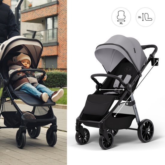 Kinderkraft GRANDE 2 Buggy - ruime zitting soepele rugleuningverstelling bekerhouder inbegrepen - Grijs van Merkloos — afbeelding 5