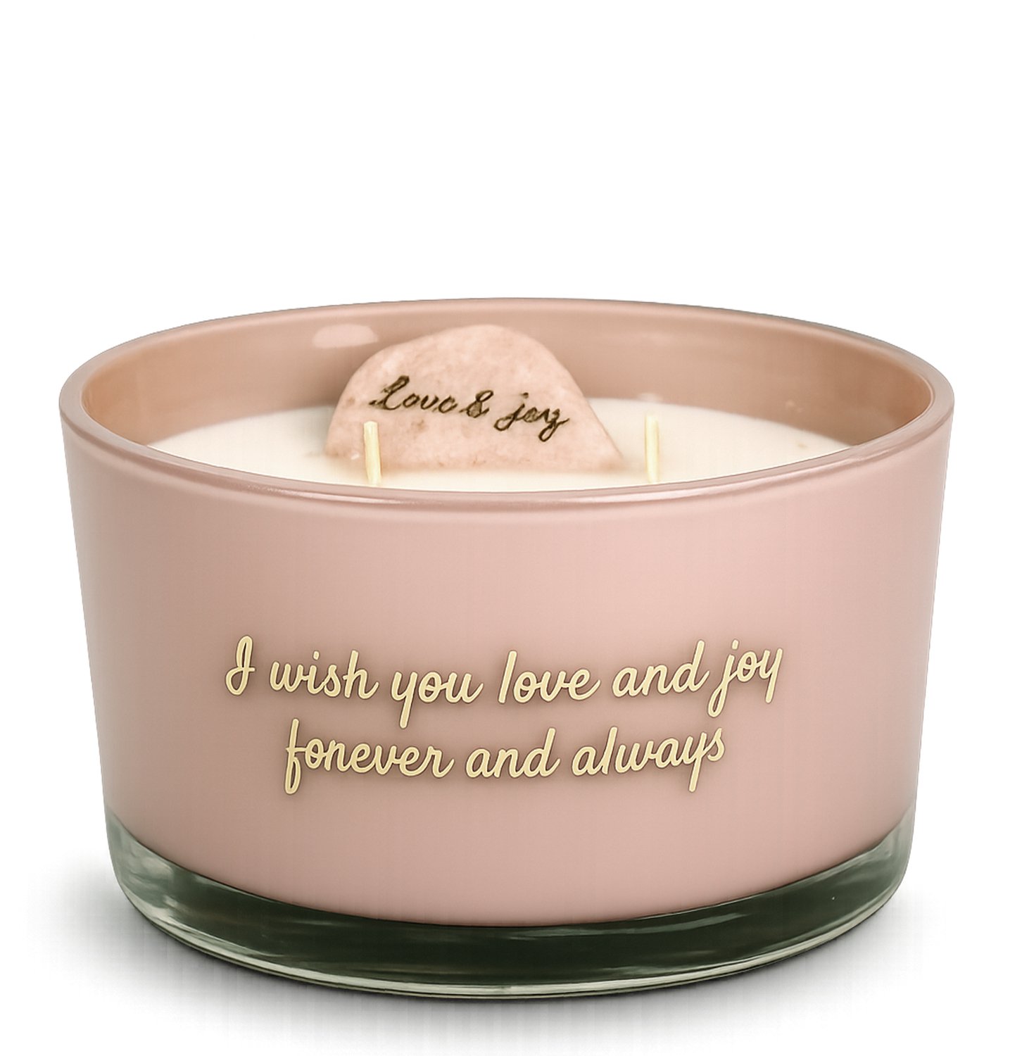 MY FLAME - Sojakaars met natuursteentje - I WISH YOU LOVE AND JOY FOREVER AND ALWAYS - Geur: Green Tea Time - Branduren: 50u - Kleur: Roze