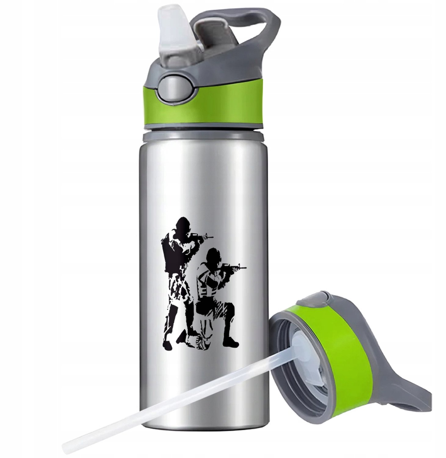 Aluminium Sport Bidon 650ml met Rietje en Handvat - Zilver
