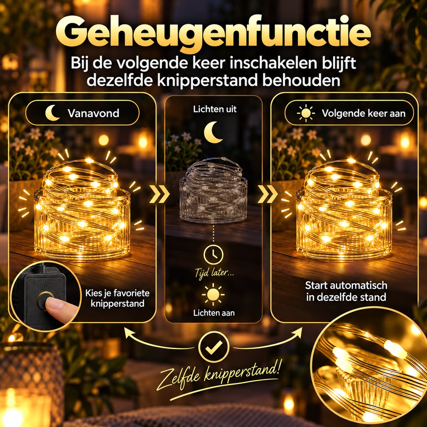 MUPOO Lichtsnoer Buiten 100M 800 LEDs - Lichtslinger Buiten met 8 Lichtstanden & Geheugenfunctie - Kerstverlichting Buiten - Tuinverlichting & Kerstboomverlichting voor Grote Tuin, Gevel en Kerst - Warm Wit - 1 Stuk – foto 6