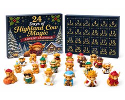 Adventskalenders - Highland Cow-kerstadventskalender 2026 — Aftellen naar Kerstmis (24 dagen) — Inclusief zachte 3D-pluche Schotse Hooglander — Kerstboomhanger — Ook te gebruiken als kerstboomdecoratie - Stijl B