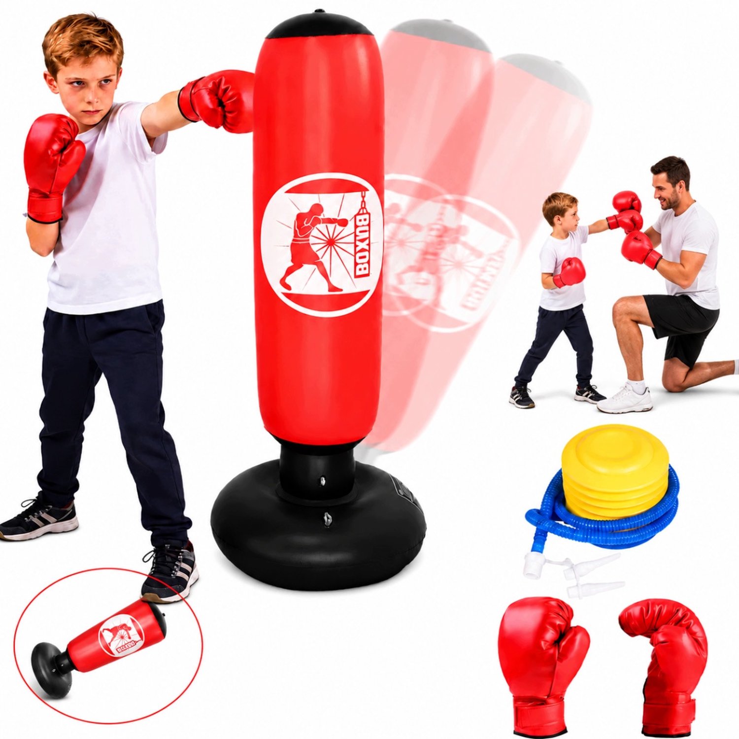 Opblaasbare Bokszak Set 160cm voor Kinderen en Volwassenen - Rood