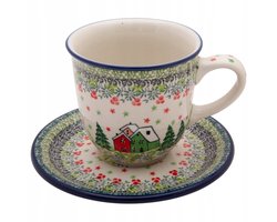 Bolesławiec Keramiek Kop & Schotel 300ml - Handgemaakt Winterlandschap