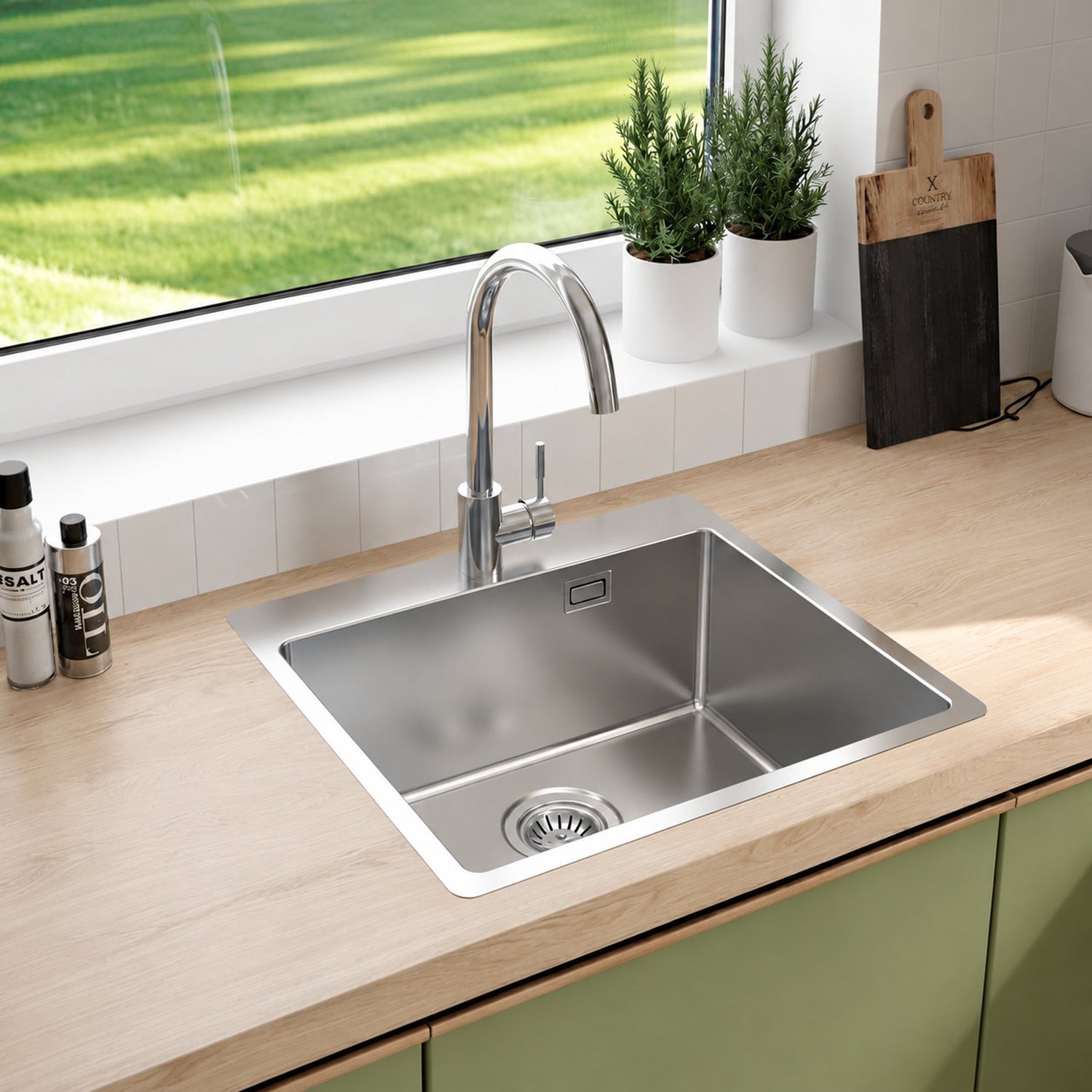 Faizee Home Steelcore RVS Spoelbak 55 x 50 cm - 17 cm Diep - Met Sifon - Optioneel met Bijpassende Kraan Silber Mit Armatur