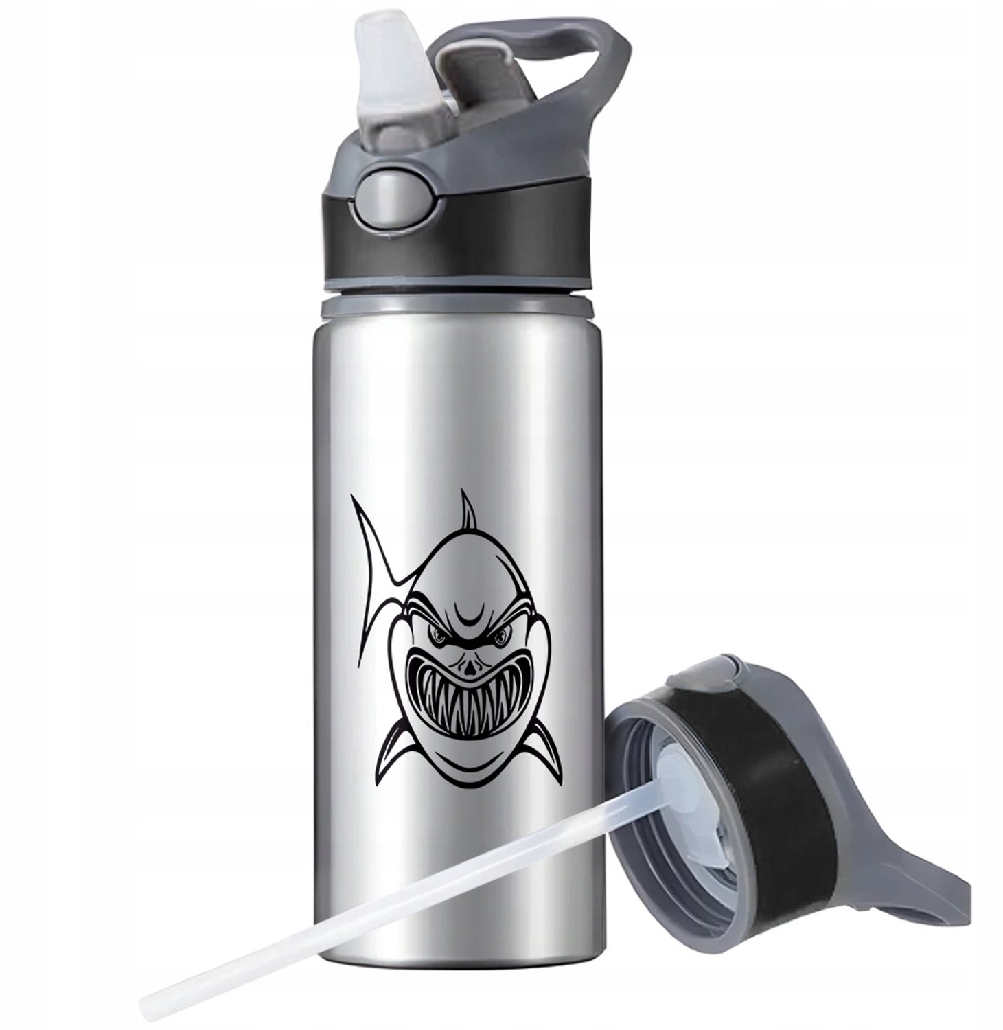 Aluminium Sport Bidon 650ml met Rietje en Handvat - Zilver
