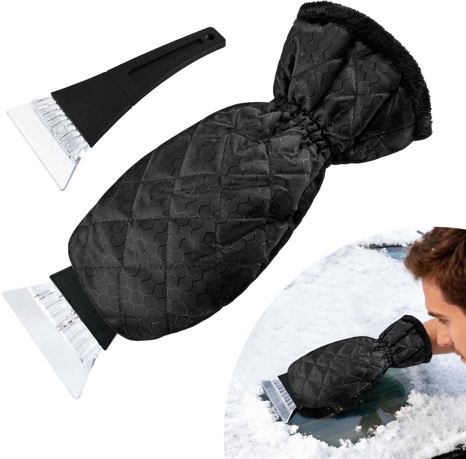 Famanu - IJskrabber met Handschoen - Beslagen autoruiten in de winter - Waterdicht en warm - Zwart 1 stuk