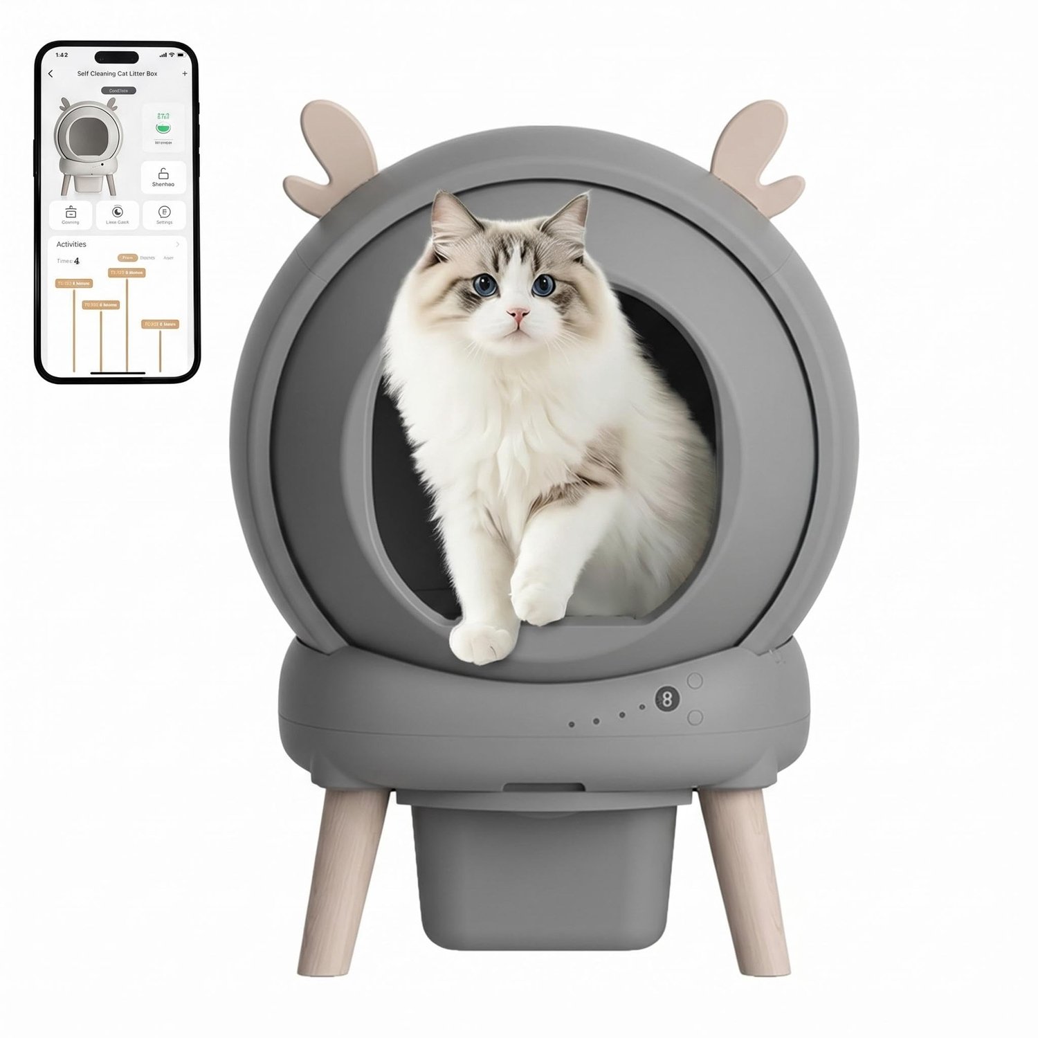 Automatische zelfreinigende kattenbak 65L - App‑bediening - 9 veiligheidssensoren - Lekvrij & geurwerend - Anti‑klemfunctie - Voor katten tot 11 kg