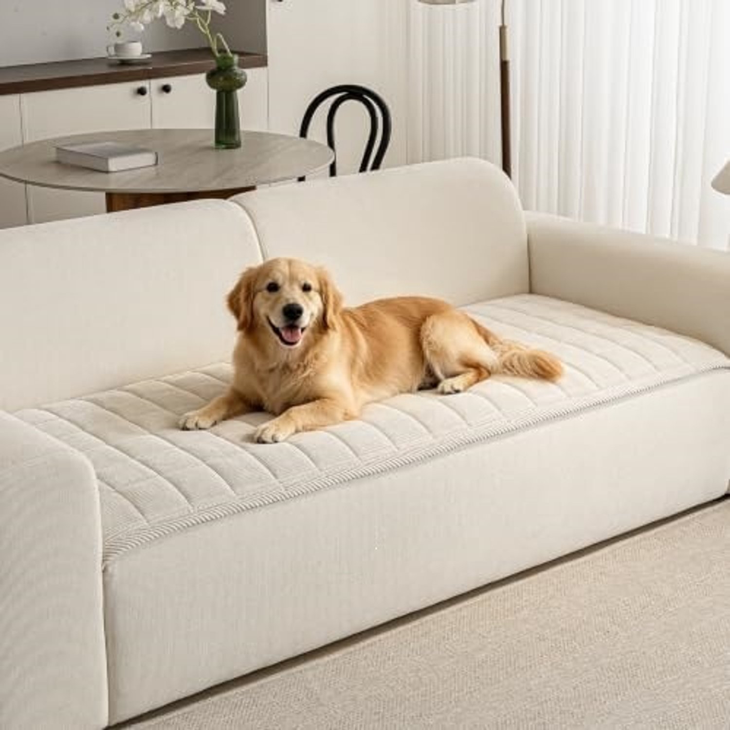 Huisdierbankhoes voor katten en honden – Beige en wit – Antislip en machinewasbaar – 70 cm x 180 cm (27,6 x 70,9 inch)