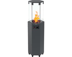 Auronic Gas Terrasverwarmer - Tot 25m2 - 360° Warmte - Met Lavastenen en Echte Vlam - 8000W Inclusief Hoes en Slang - Zwart