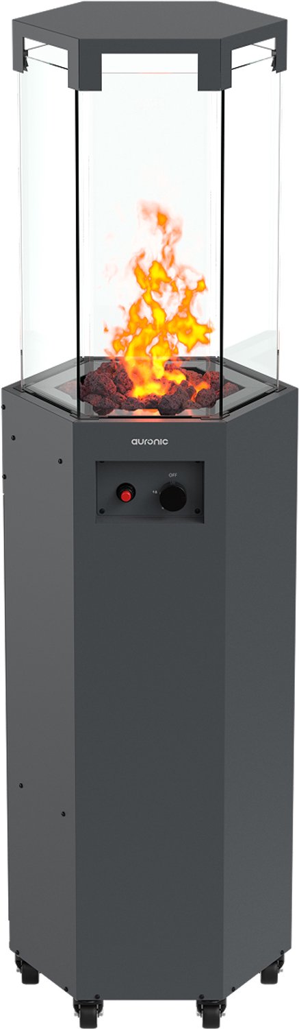Auronic Gas Terrasverwarmer - Tot 25m2 - 360° Warmte - Met Lavastenen en Echte Vlam - 8000W Inclusief Hoes en Slang - Zwart