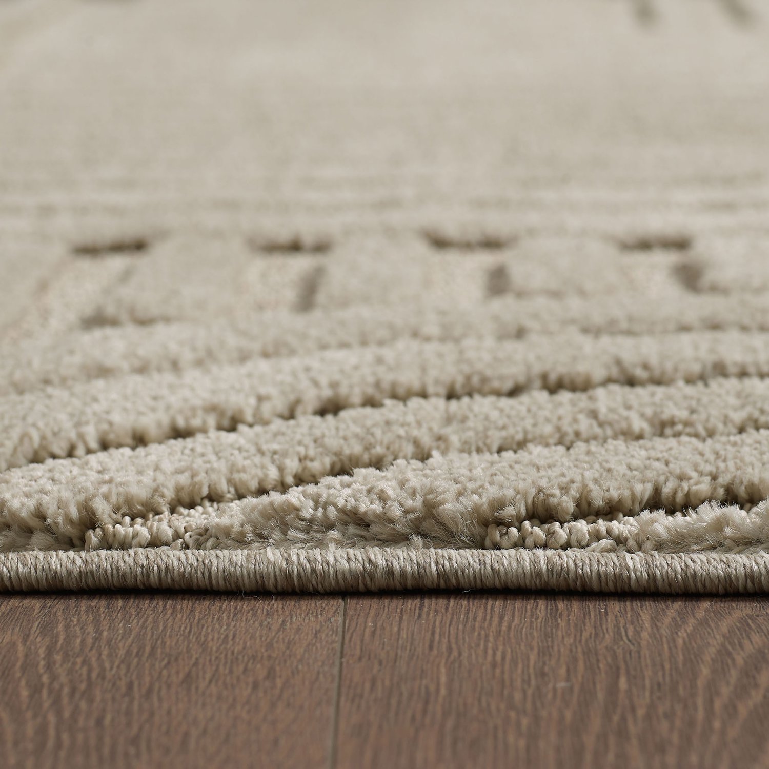 Moonay Kiyaro Lino Vloerkleed Beige 200 cm rond - Japandi Scandinavisch - Geometrisch 3D Reliëf - Hoog- en Laagpolig