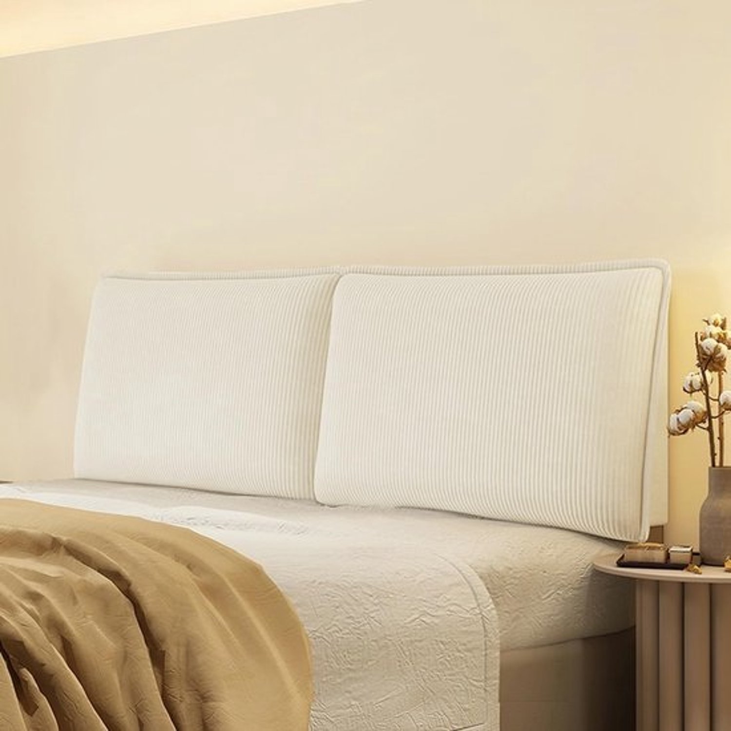 Hoofdkussen voor bed - Wandkussen - Comfortabel loungen - Zachte corduroystof - Queensize - Beige