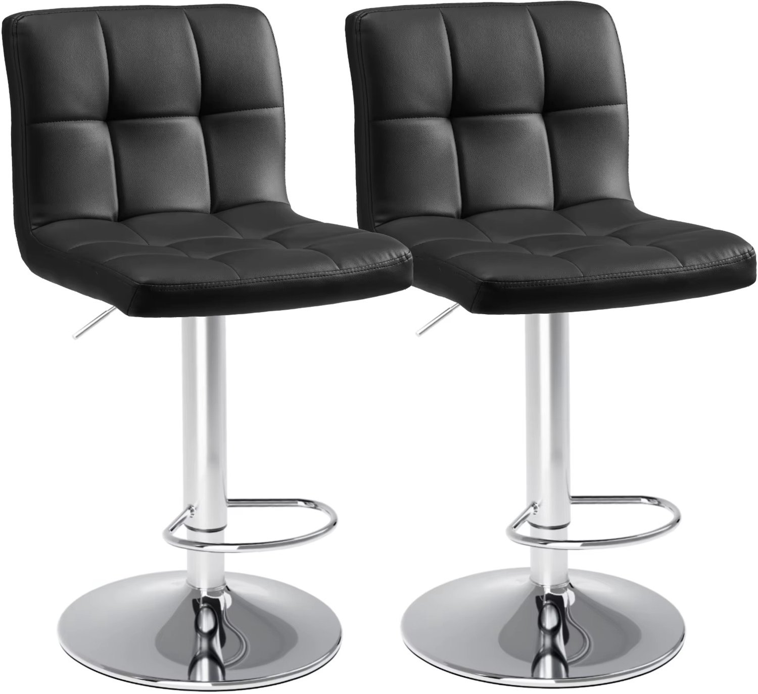Whoopr® Set van 2 Leren Barkrukken – In Hoogte Verstelbare Barstoelen met Gestoffeerde Zitting & Comfortabele Rugleuning – Barkrukken met Gasveer voor Keuken, Kookeiland & Bar Zwart