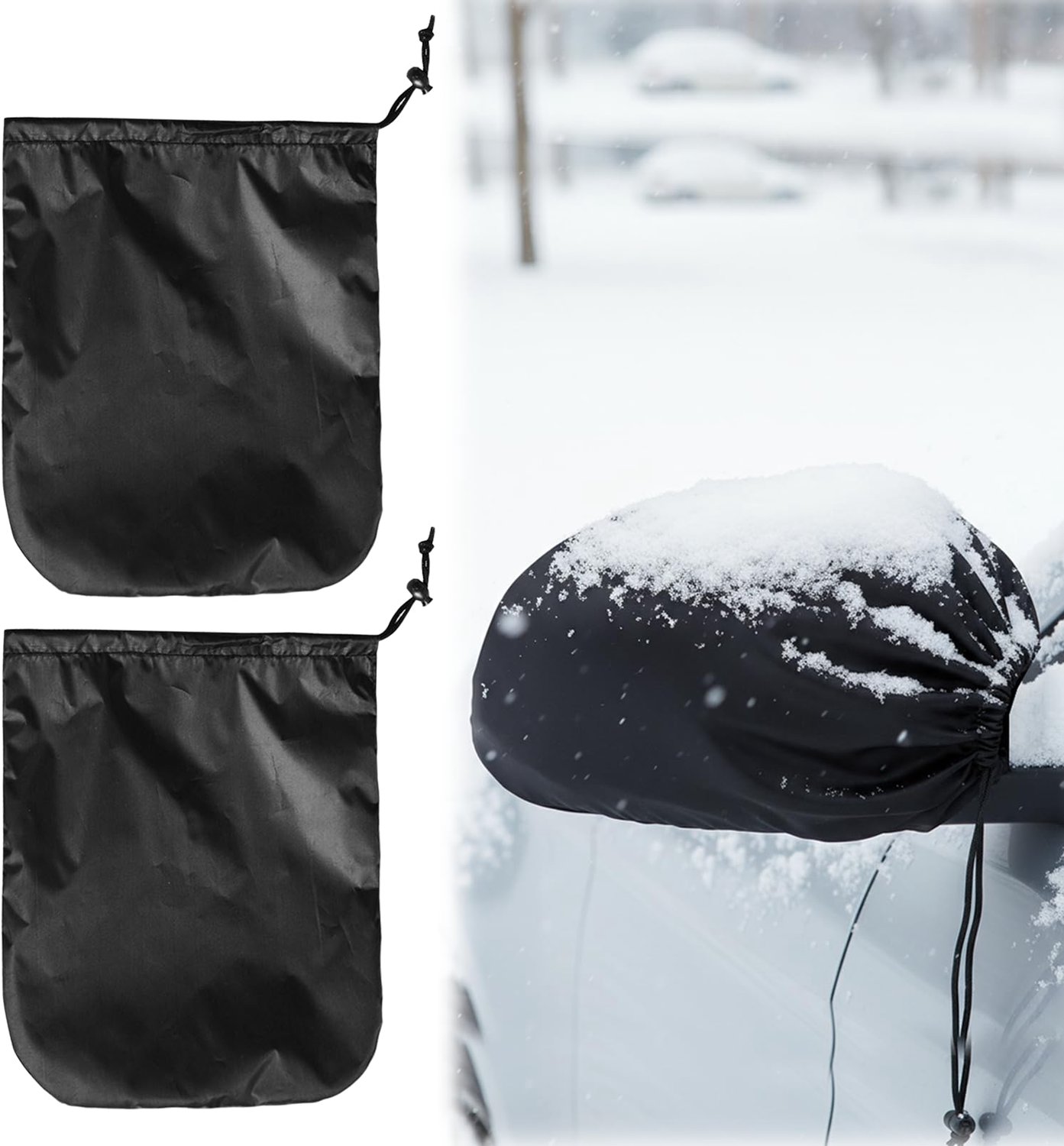 Famanu - Autospiegel Beschermhoes - Bescherming tegen sneeuw en vorst - Duurzaam polyester - Zwart 1 stuk