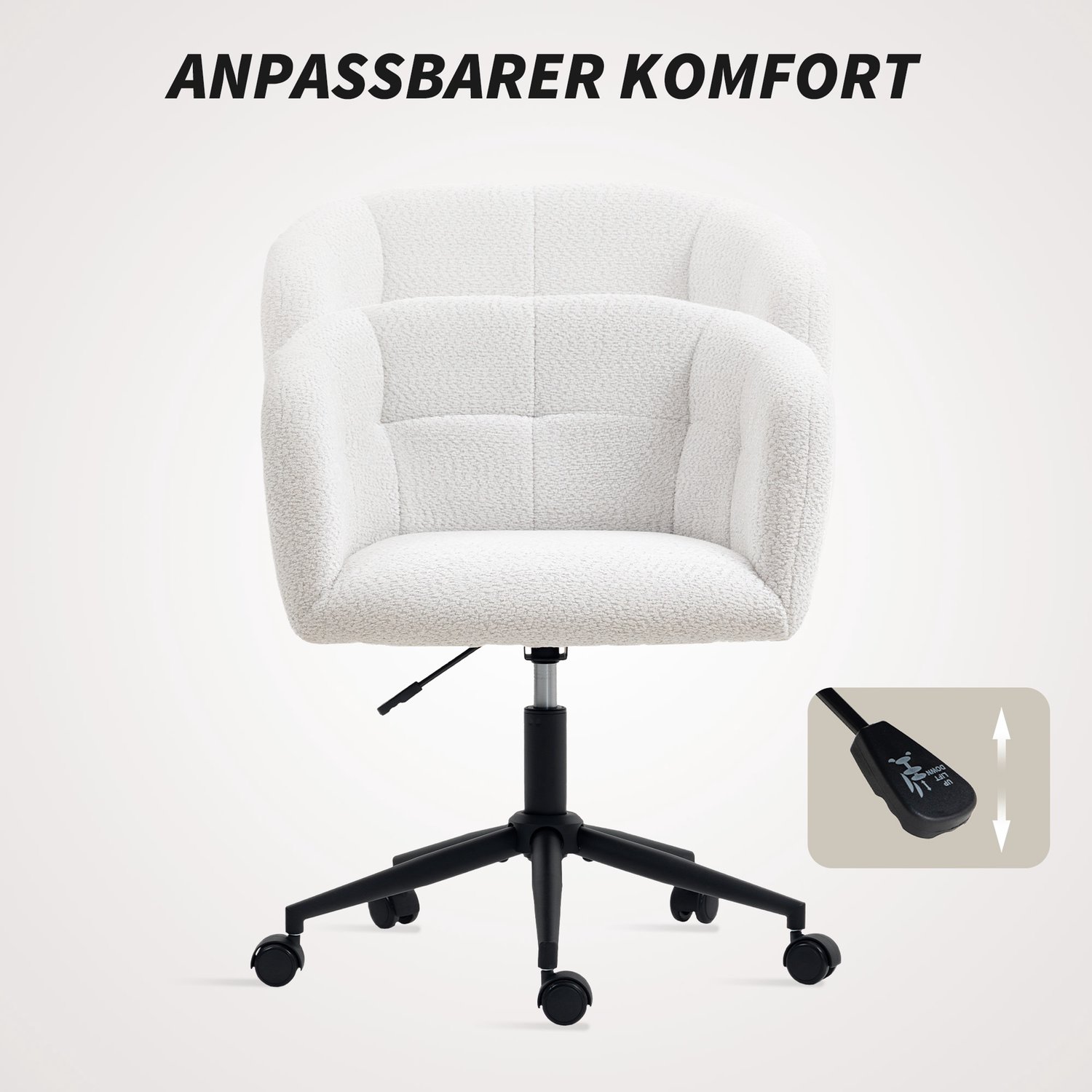 Homona Bureaustoel - Met wielen, 360° draaibaar en in hoogte verstelbaar - 65 x 59 x 75-85 cm - Crème en zwart