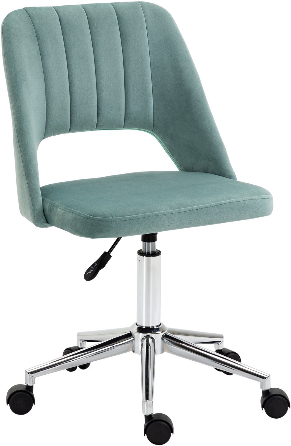 Vinona Bureaustoel - In hoogte verstelbaar en 360° draaibaar - Met fluwelen bekleding en wielen - 49 x 60 x 79-91 cm - Groen