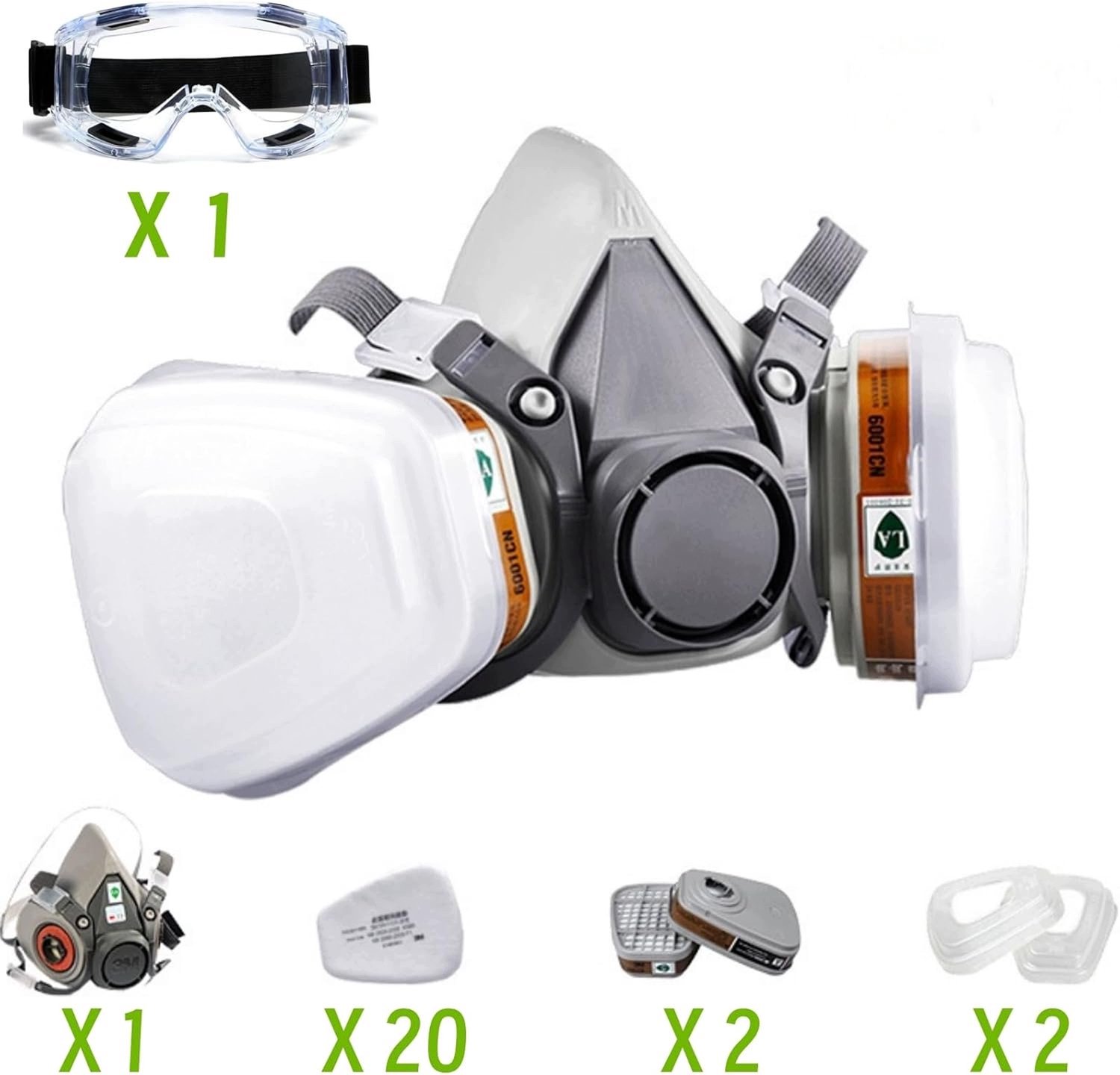Beschermend Halfmasker met Goggles en 20 Herbruikbare Filters