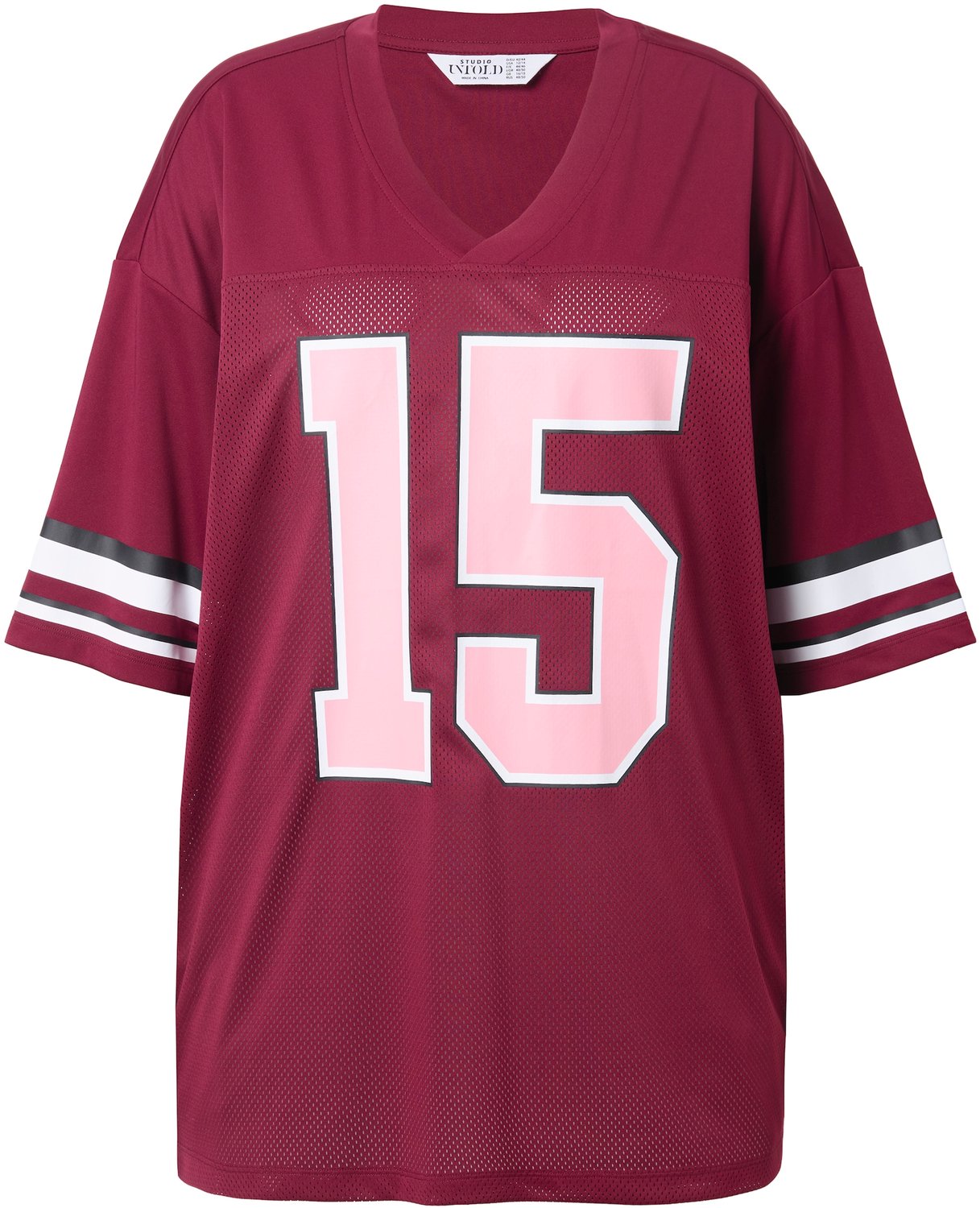 Studio Untold - Dames - Shirt oversized mesh-jersey "15"-print - Wijnrood - Maat 42+
