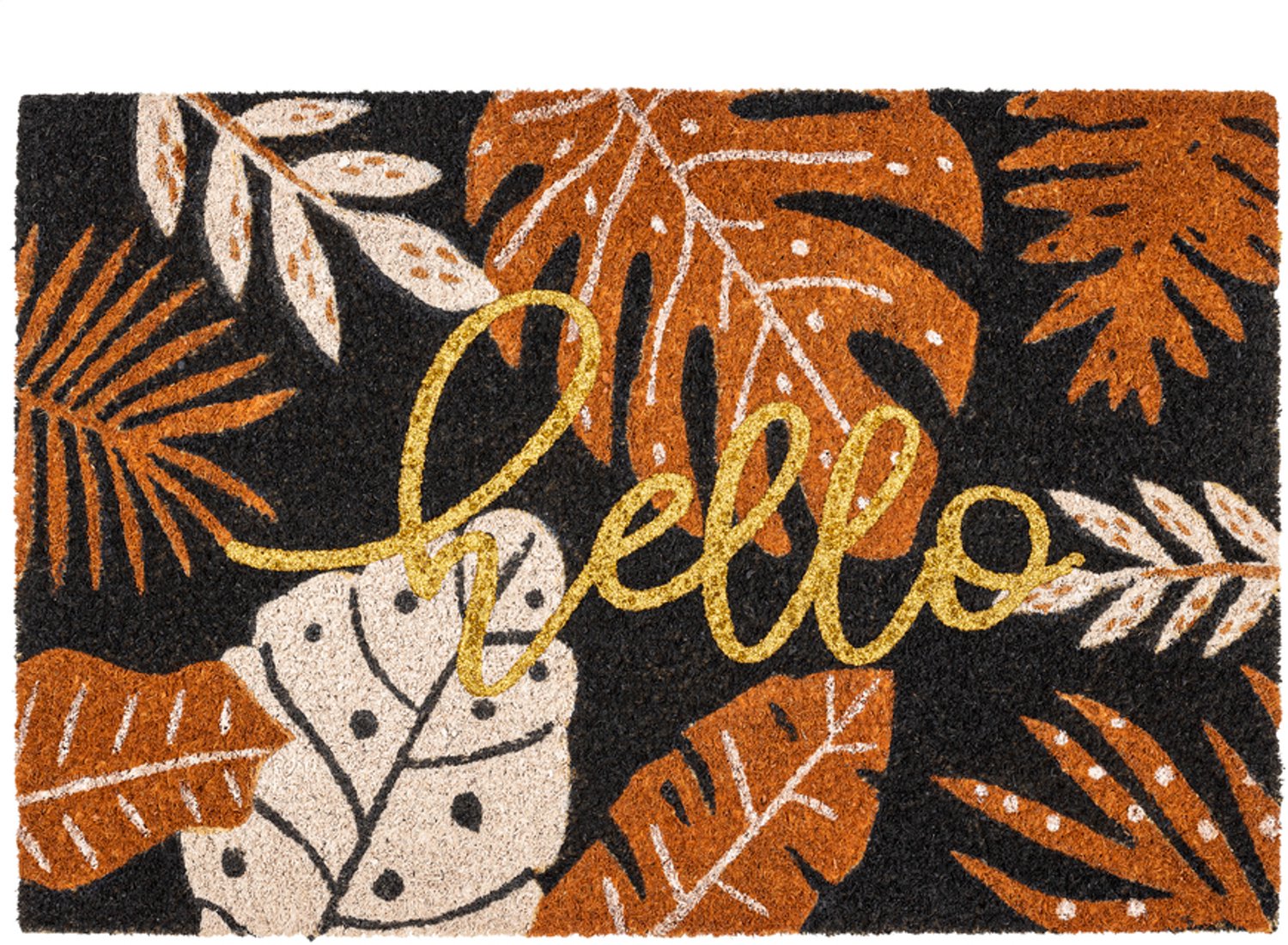 Ruco Glitter Hello Leaves 40 x 60 cm - Kokosmat - Deurmat Binnen - Kokos Deurmat - Geïmplanteerd - Vinyl Onderzijde