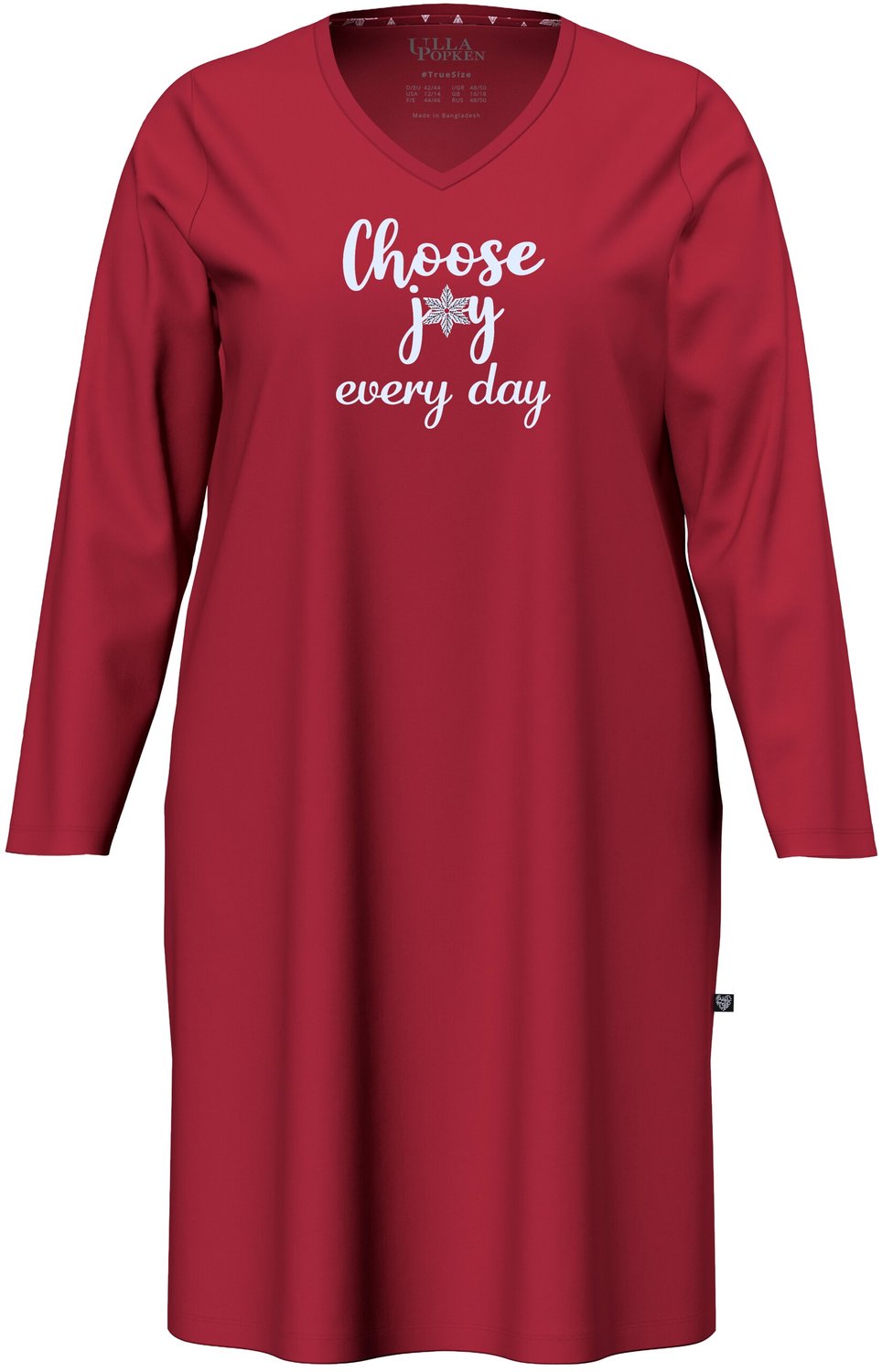 Ulla Popken - Dames - Bigshirt tekstmotief V-hals lange mouwen - Donkerrood - Maat 42+