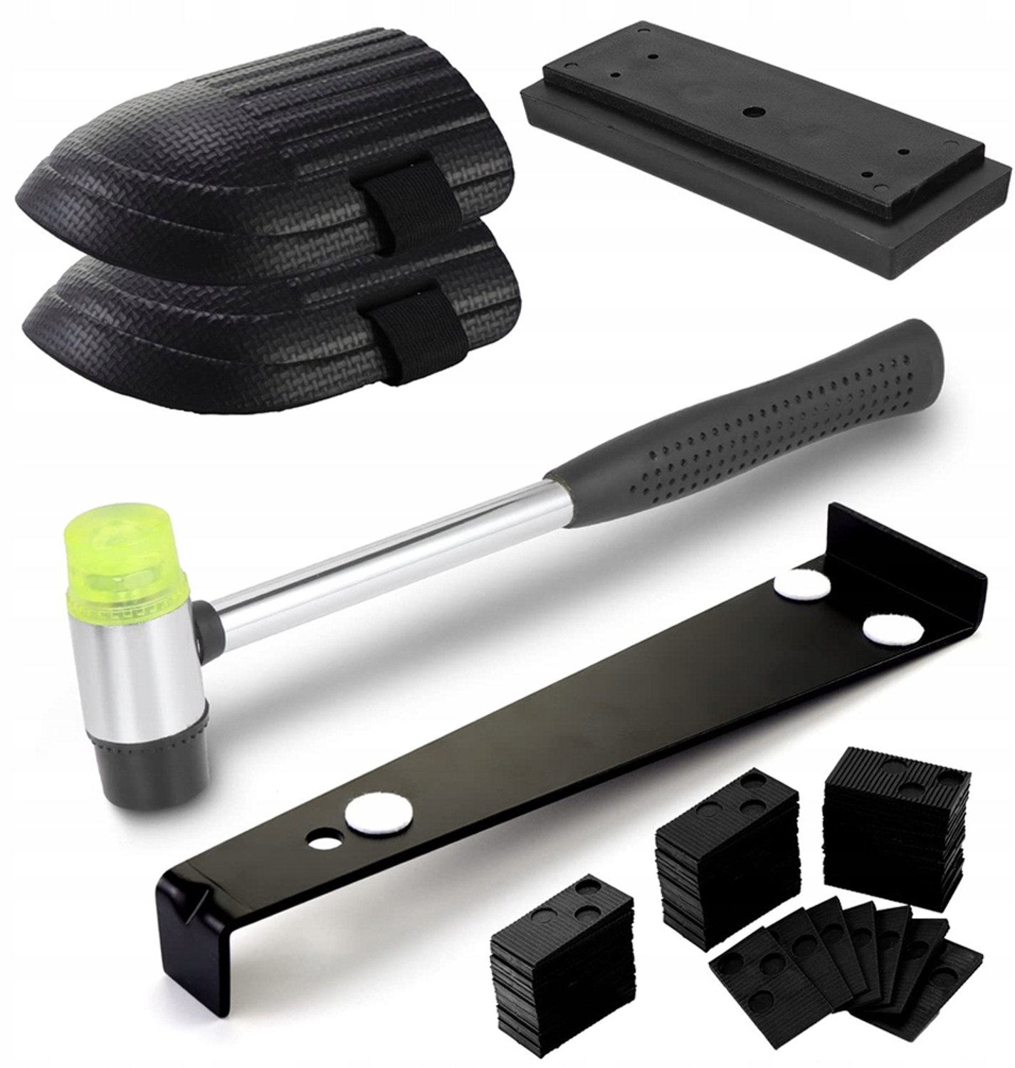 Gereedschapset voor vloerinstallatie: Hamer, Dobbelsteen, Lepel, Wiggen