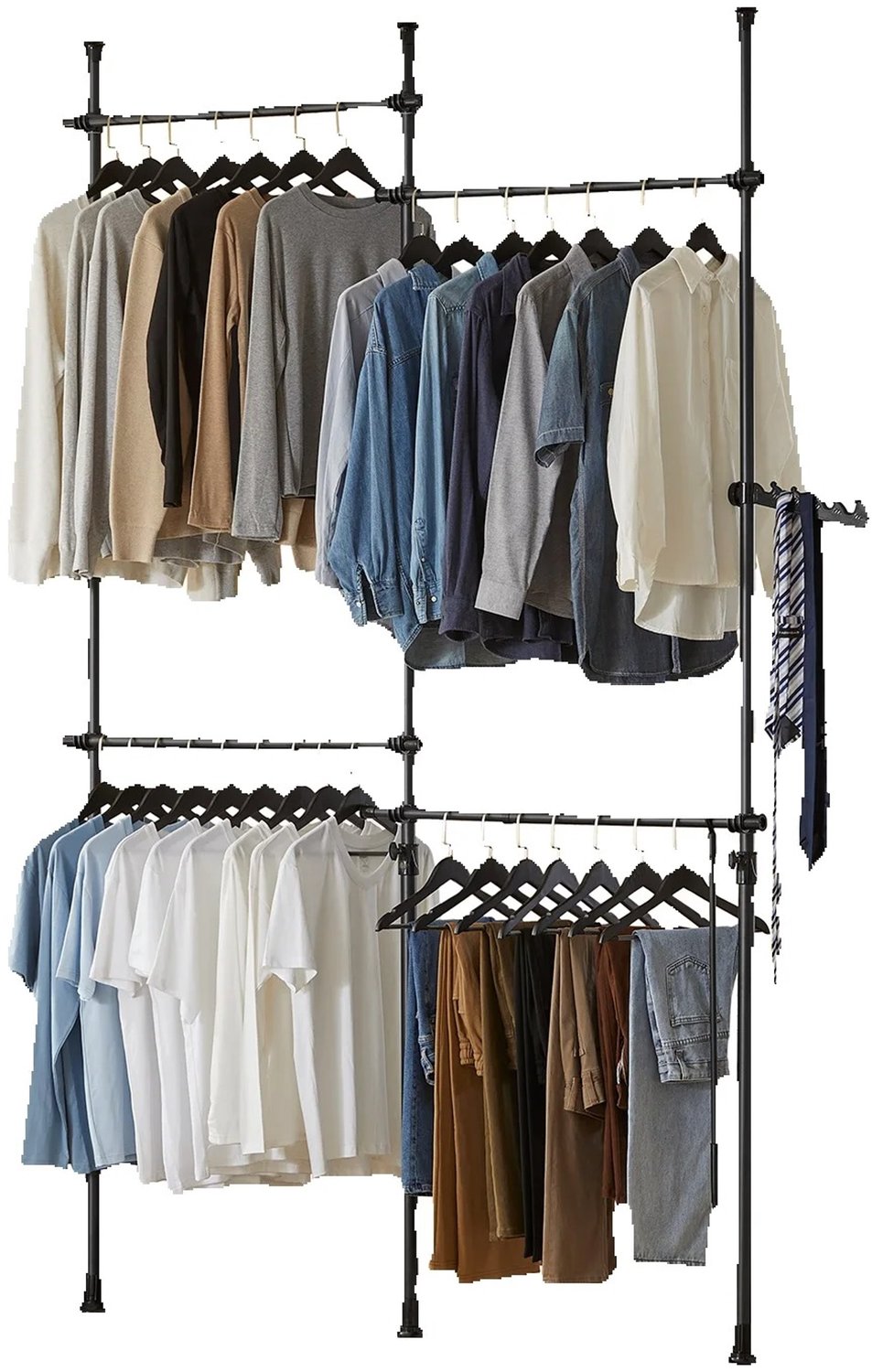 Bresht Kledingrek - Wasrek - 4 Kledingstangen - Uitschuifbare ophangstang - Draagvermogen 65 kg - Zwart - 124-226 × 200-285 cm