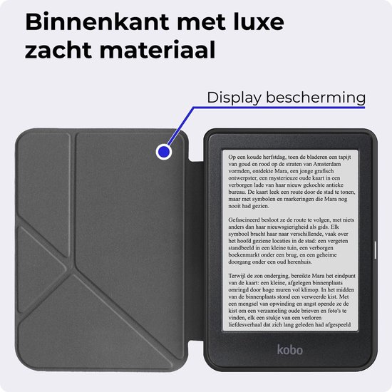 Scoby Hoesje Geschikt voor Kobo Clara BW - Luxe Bescherm Case - Trifold - Book Cover - Tablet Cover - Donkerblauw — afbeelding 4