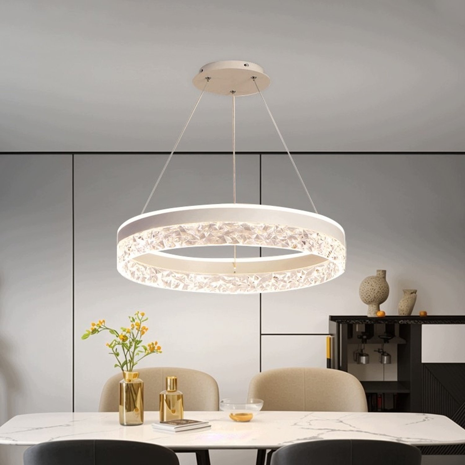 Moderne Kristallen Plafondlamp LED Nela Wit 50W Dimbaar met Afstandsbediening