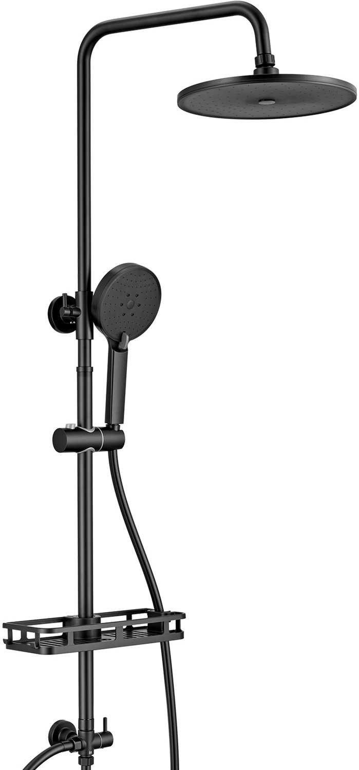 Auralum Max Douchesysteem - 10 Inch Douchekop - Inclusief Planchet Regendouche - 3 Standen Handdouche - met Self-Cleaning Doucheset - Messing Omstelkraan - Verstelbare Hoogte 72-110 cm - Zonder kraan - Zwart