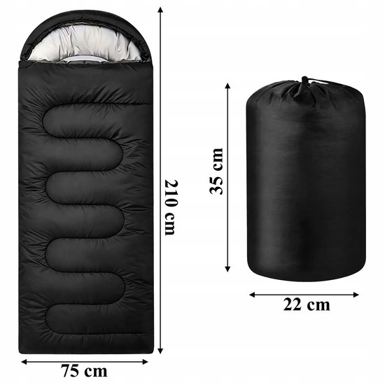 Mummy Slaapzak 2-in-1, 210x70cm, Warm, met Capuchon & Hoes, Zwart — afbeelding 5
