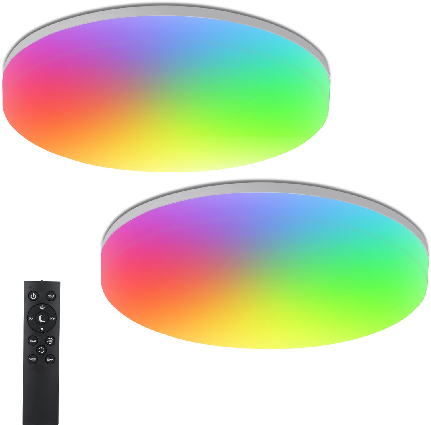 LOVHAUS 2 Stuks LED Plafondlampen 22,8 cm - 18W - RGB - Dimbaar 3000-6500K - Afstandsbediening - IP44