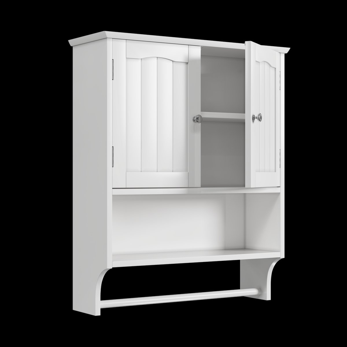 Witte Badkamerkast Met Handdoekhouder - Wandkast Met Deuren En Open Vak - Badkamermeubel Voor Handdoeken En Verzorgingsproducten - MDF - 56,8 x 19 x 70 cm