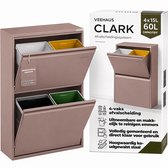 VEEHAUS Prullenbak Afvalscheiding 60 Liter (4x15L), 4 Vakken met Klep, Metaal, Keuken & Kantoor, Roze