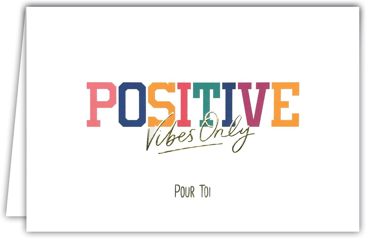 69-5153 Positieve kaart Vibes Only voor jou Letters van Goud Glanzend Goud voor Vrouwen Meisjes Denken Aanmoediging Succes Herstel Horizontaal Formaat met Witte Envelop, Formaat 17,5 x 12 cm