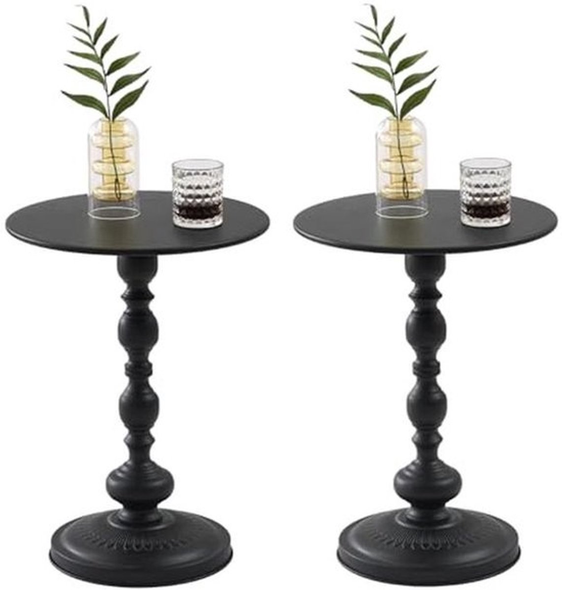 Set van 2 ronde salontafels - Vintage zwart - Voor woonkamer en slaapkamer