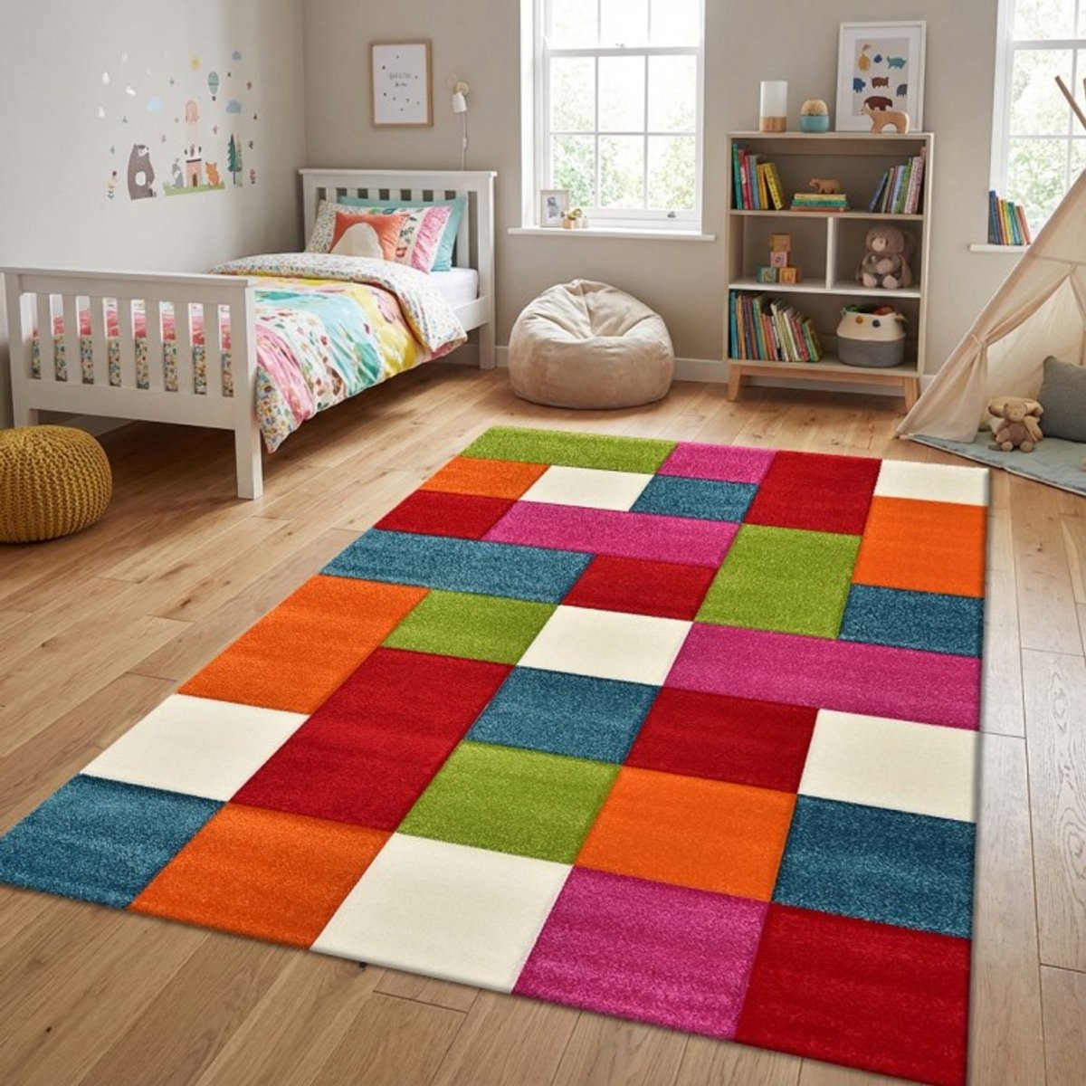 TapisTrend Kinderkleed Multicolor 160x230 cm Veelkleurig kindertapijt met geometrische blokken voor slaapkamer en speelkamer