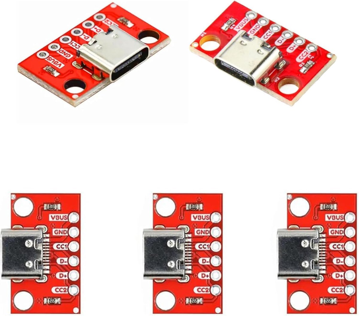 10 stuks USB 3.1 type C bus breakout board, 6-pins USB-C DIY adapterplaat met 2,54 mm rastergrootte, PCB converter testboard voor solderen, bedrading, elektronische projecten en reparaties