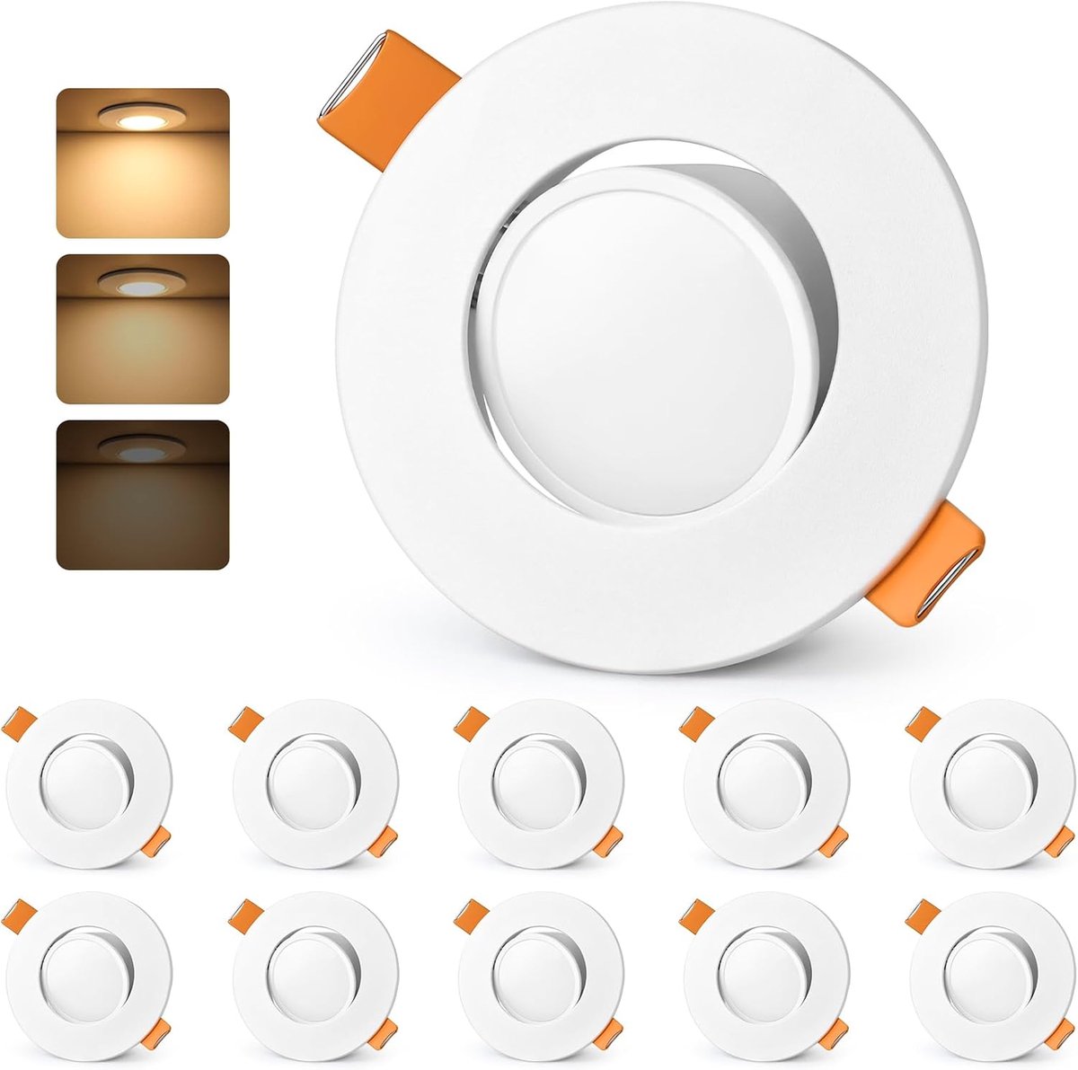 Inbouwspot 230V, dimbaar, 45° draaibaar, 5W 2700K, wit, set van 10