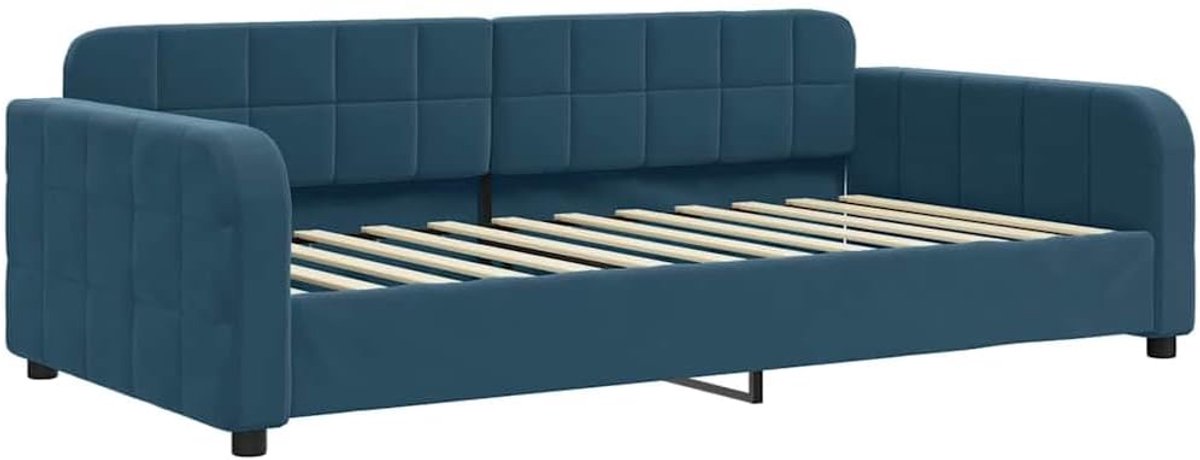 Slaapbank van blauw fluweel, 100 x 200 cm, zonder matras