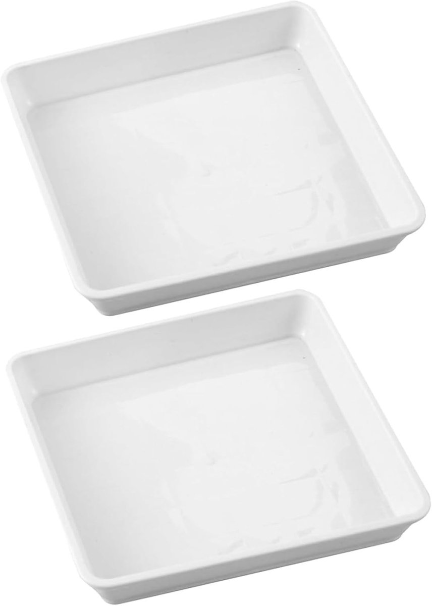 Set van 2 vierkante plantenschotel, 40 cm flexibele en plastic plantenlekbakken voor binnen en buiten, witje.