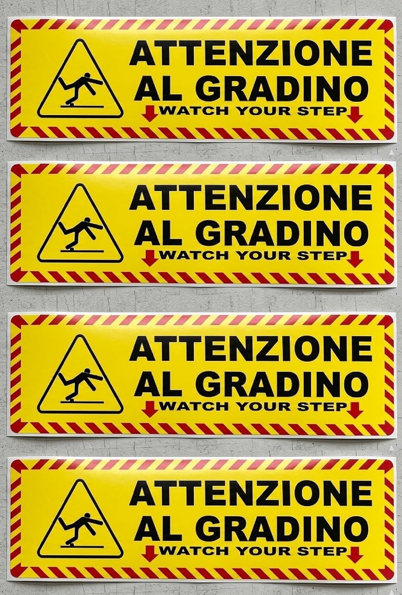 Set van 4 stickers van pvc, voorzichtig voor de trede, hoge weerstand, binnen en buiten, 20 x 6 cm (let op het niveau), code 220