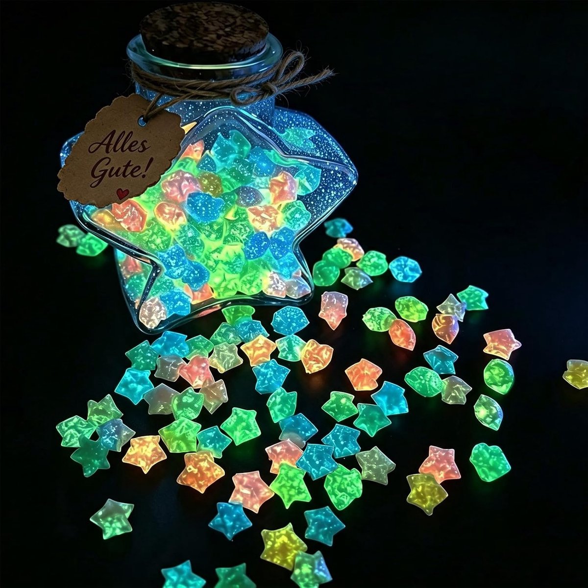 Bedankgeschenken, lichtgevend flessenlicht met 420 vellen lichtgevend origami-sterpapier, als geldcadeau en decoratie, wensvuller, geldcadeaus voor teamcollega's, vrouw, meisjes, leraren, vrienden